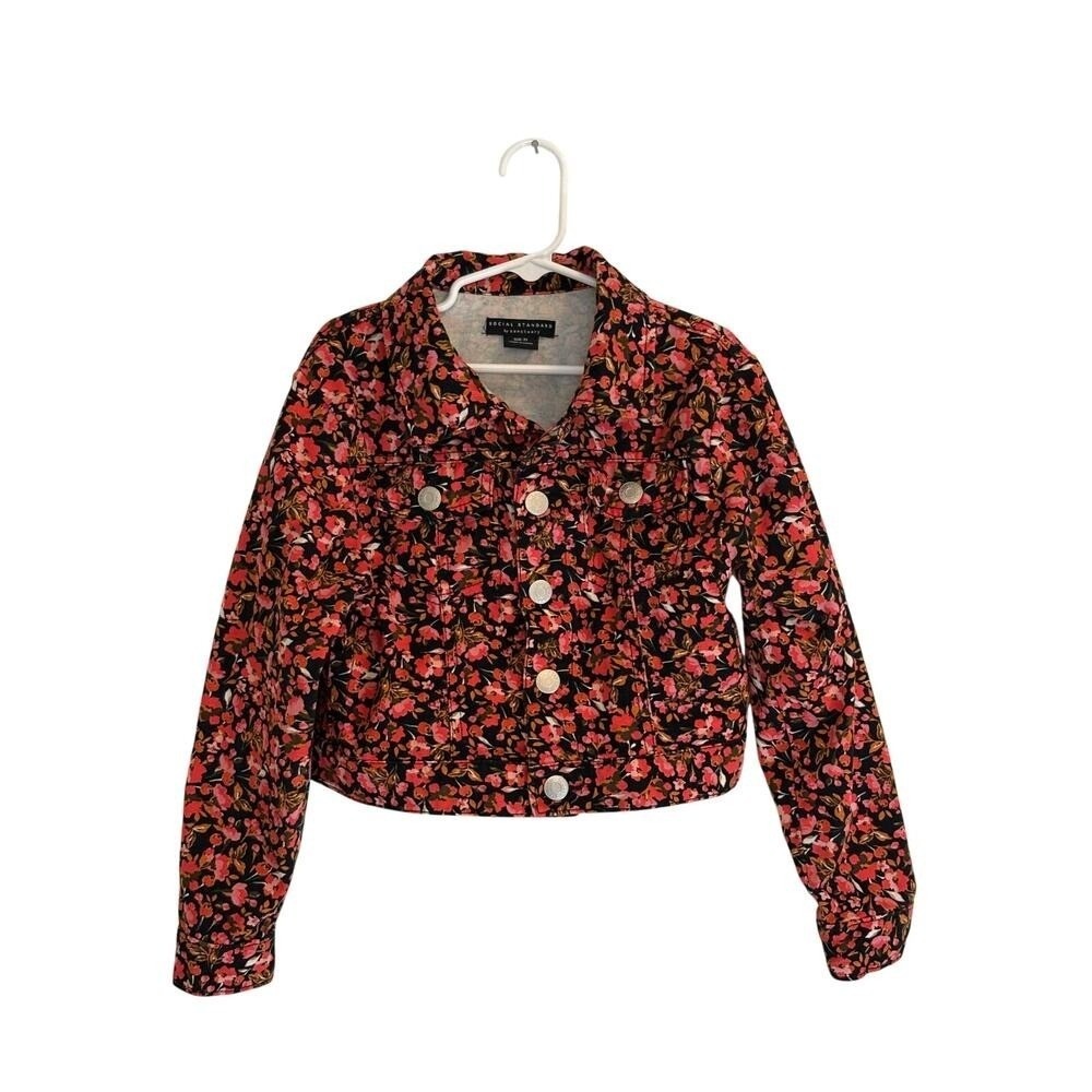 Girls Floral Denim Jacket Back to School Coquette Cottagecore Fall Layer Small